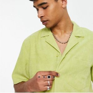 NWOT Reclaimed Vintage Cord Button Down Short Sleeved Shirt in washed green